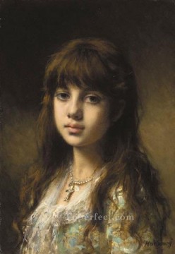 アレクセイ・ハルラモフ Painting - 小さな女の子の少女の肖像画 アレクセイ・ハラモフ